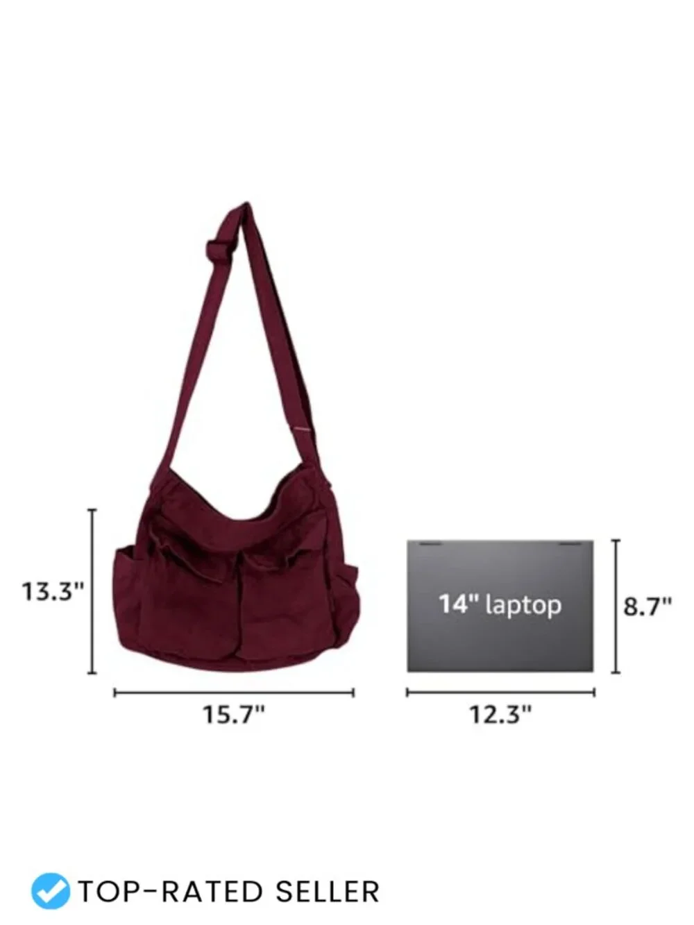 Canvas Messenger Bag Large Hobo Crossbody Shoulder Tote Multiple Pockets